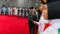 45 Paskibraka HST Dikukuhkan, Bupati Samsul Rizal Ingatkan Tugas Tak Berhenti Usai Upacara