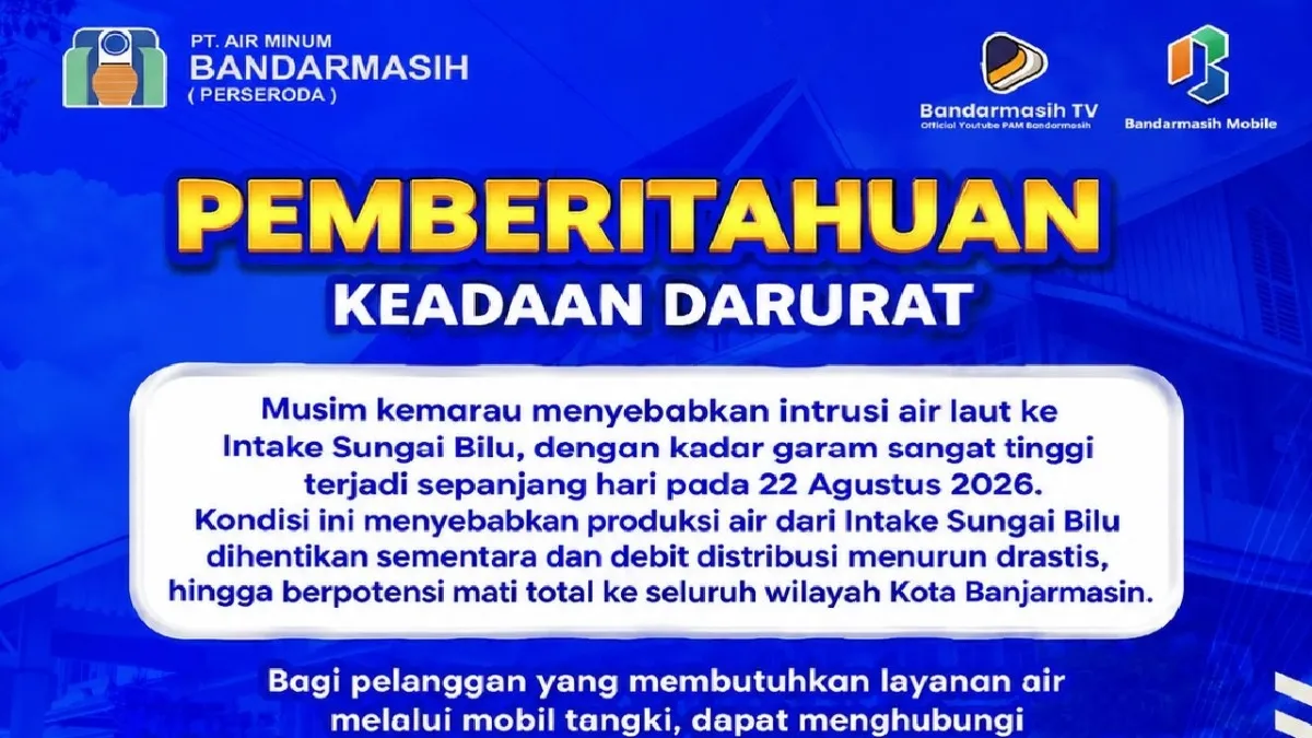 Intake Sungai Bilu Berhenti Produksi, Debit Air Leding di Banjarmasin Menurun Drastis