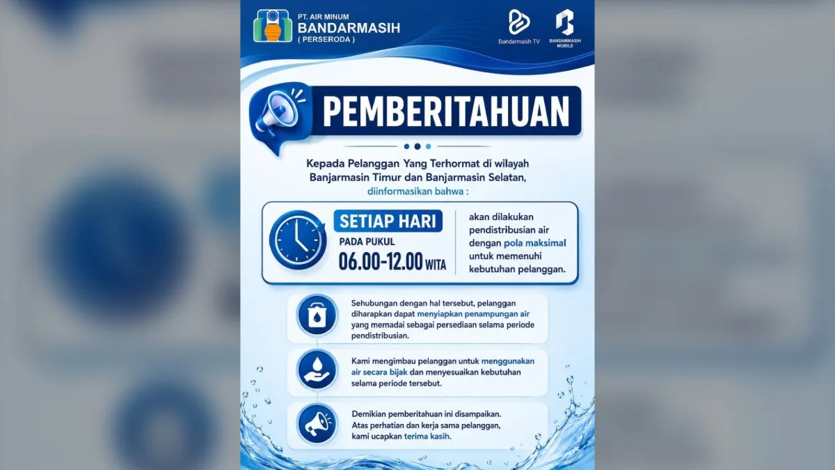 Jadwal Pembagian Air Gratis PAM Bandarmasih untuk Pelanggan Banjarmasin Timur dan Banjarmasin Selatan