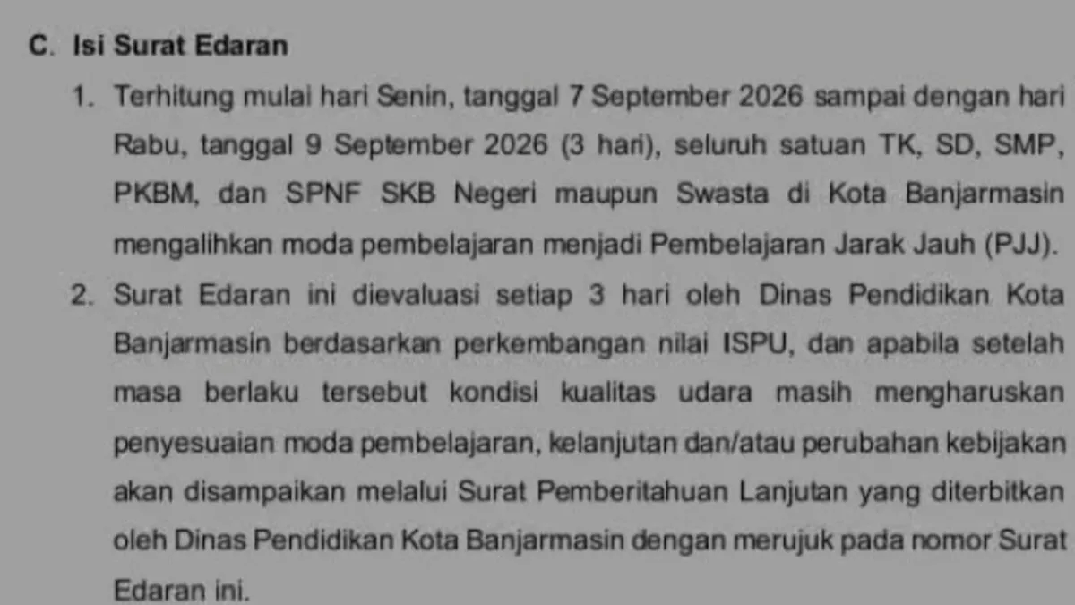 Sekolah di Banjarmasin  Mulai Berlakukan PJJ Dampak Kabut Asap, Evaluasi Tiap Tiga Hari