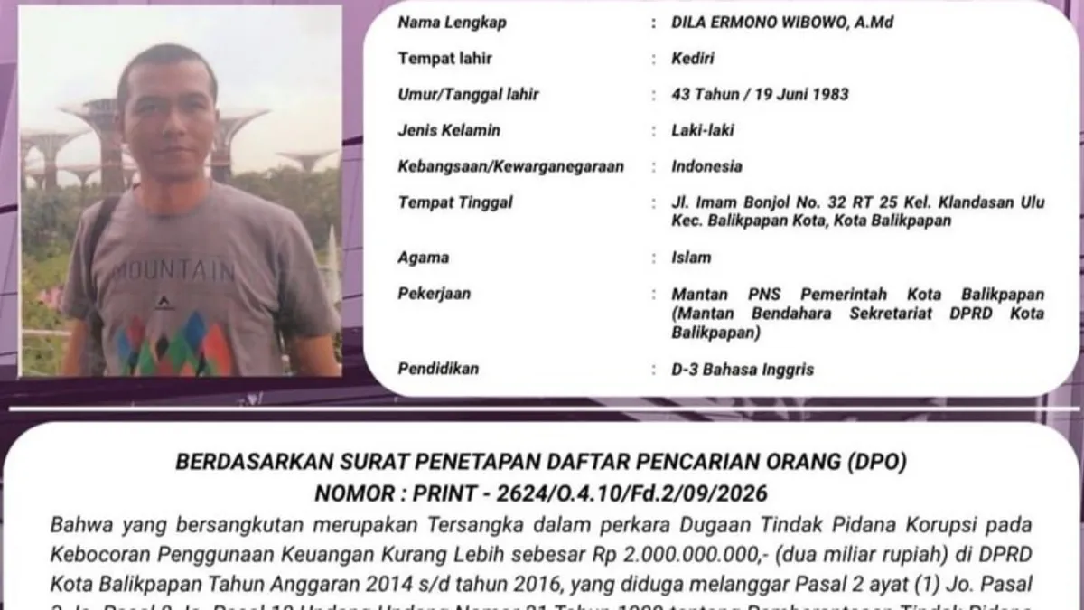 Bekas Bendahara DPRD Balikpapan Dila Ermono Diburu Kejaksaan, Disangka Korupsi Rp2 Miliar