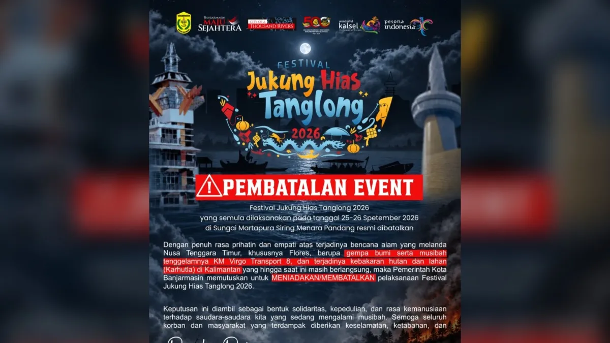 Festival Jukung Hias Tanglong 2026 di Sungai Martapura Banjarmasin Batal Digelar
