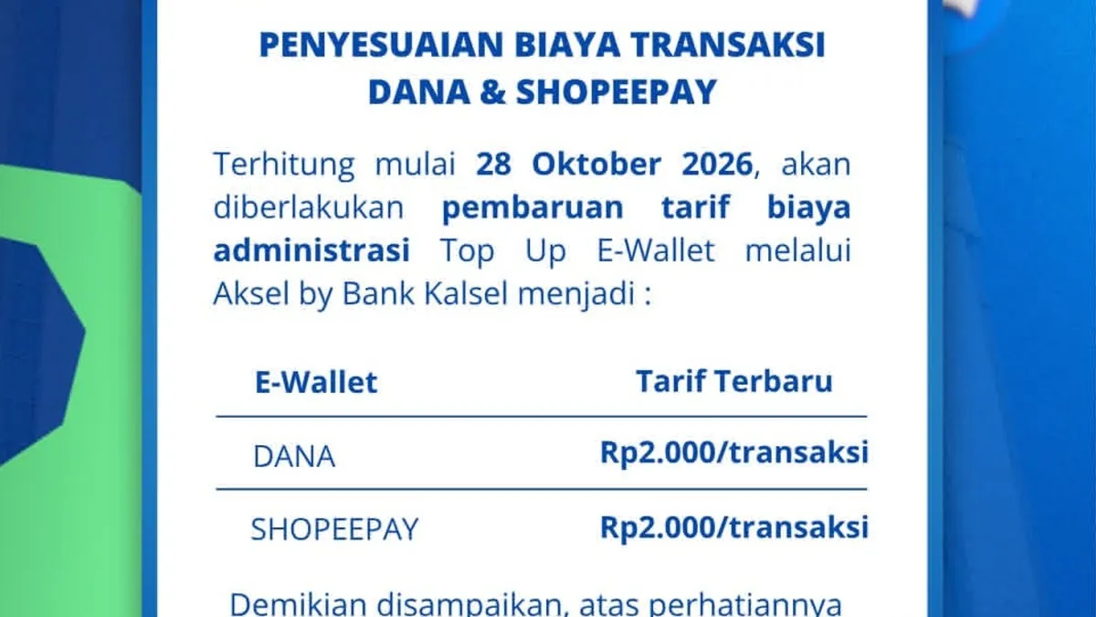 Bank Kalsel Umumkan Biaya Transaksi Baru untuk Dompet Digital
