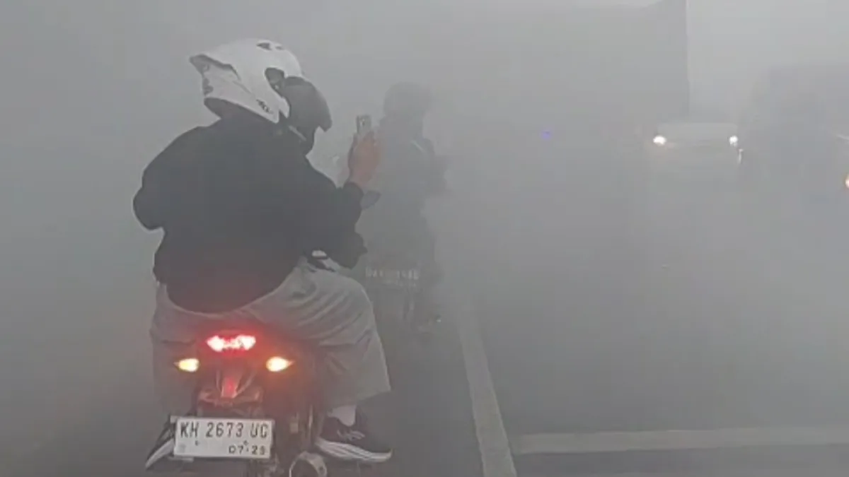 Kabut Asap Tebal di Jalan Trans Kalimantan km 20 Anjir Batola Pagi ini
