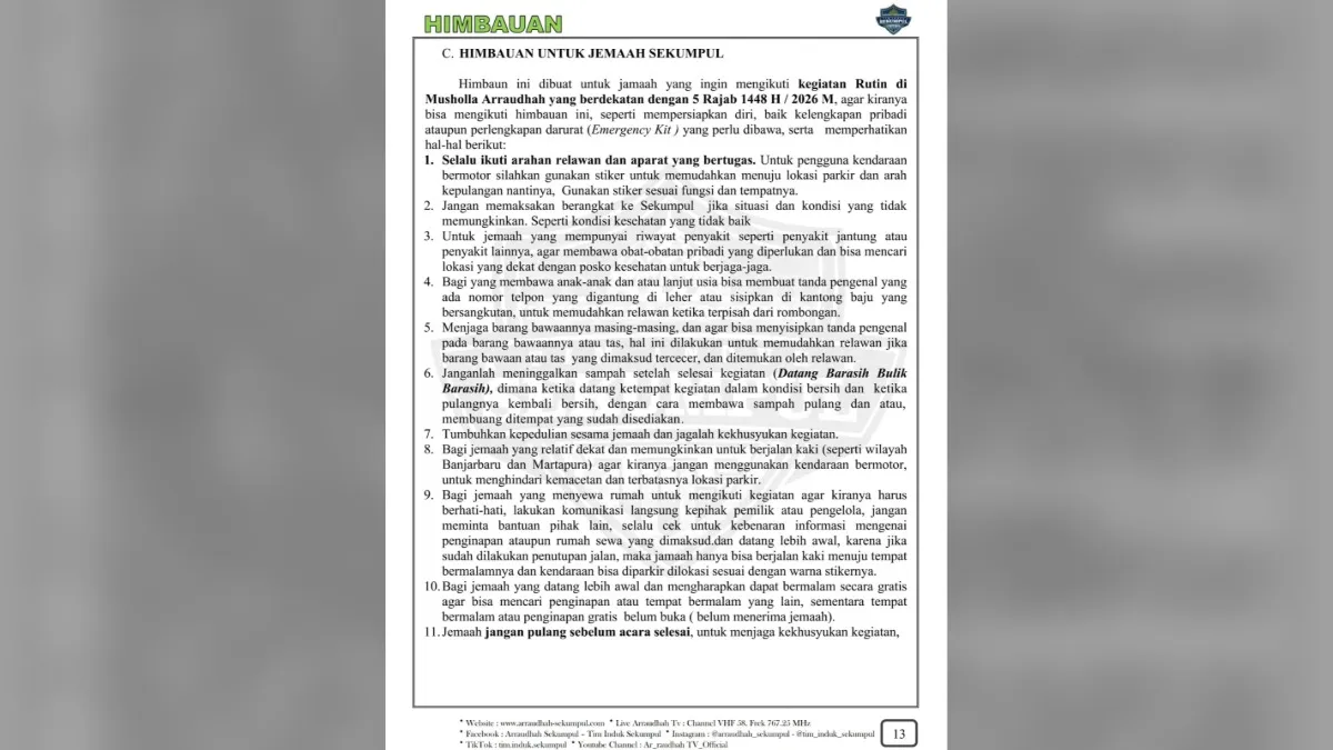 Imbauan Jemaah 5 Rajab di Sekumpul, Asal Banjarbaru dan Banjar Jangan Pakai Sepeda Motor