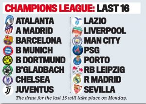 16 besar Liga Champions 2020. (daily mail)