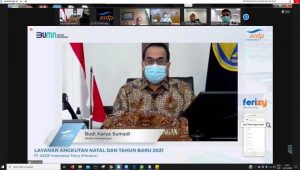 Menteri Perhubungan Budi Karya Sumadi saat rapat secara dari membahas persiapan angkutan libur Natal dan Tahun Baru, Senin 14 Desember 20202. (kemenhub)
