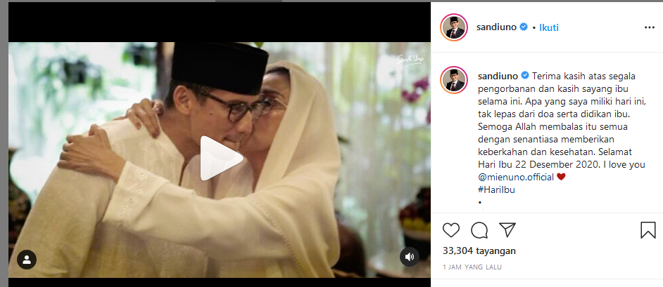 Netizen Terharu Lihat Postingan Sandiaga Uno, Ucapkan Hari Ibu