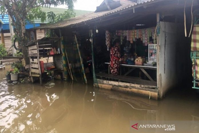 Rumah warga di Kecamatan Binuang, Kabupaten Tapin, terendam, Selasa, 12 Januari 2021. (antara)