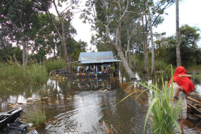 Warga Sungai Biuku, Kelurahan Sungai Andai, terisolasi akibat banjir. (antara)