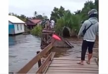 Jembatan Mandastana-Alalak di Desa Terantang Batola Putus Disapu Arus Deras
