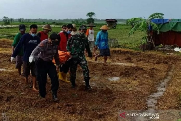 Evakuasi petani yang tewas tersambar petir di Desa Bondo, Kecamatan Bangsri, Kabupaten Jepara, Jawa Tengah. (istimewa-antara)