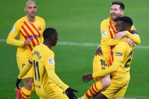 Messi merayakan gol bersama tim Barcelona. (reuters via antara)