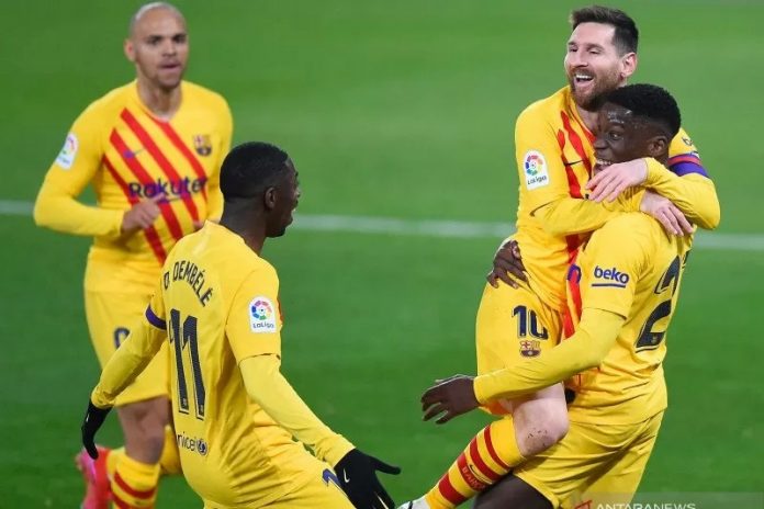 Messi merayakan gol bersama tim Barcelona. (reuters via antara)