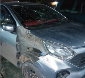 Mobil Sigra silver yang dikemudikan MS hingga menabrak sejumlah orang di tiga lokasi berbeda. (IG @wargabanua)