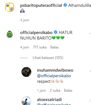 Instagram official persikabo Tuliskan "Hatur Nuhun Barito" di Kolom Komentar psbaritoputera official Tuai Pujian
