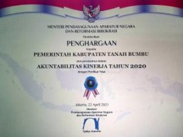 Pemkab Tanah Bumbu dapat Predikat B, SAKIP-RB Award 2020