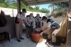 Pemusnahan daging kuda oleh Dinas Pertanian Kabupaten Tanah Bumbu. (antara)