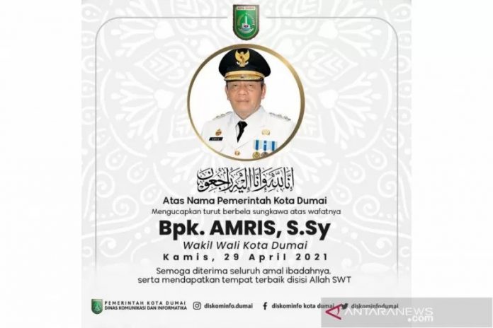 Wakil Wali Kota Dumai Amris SSy meninggal dunia karena Covid-19. (via antara)