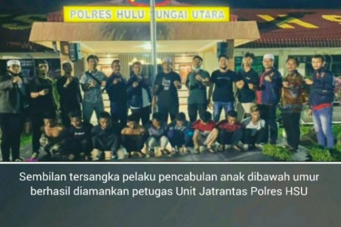 Tersangka pencabulan anak di bawah umur ditahan di Polres HSU. (via antara)