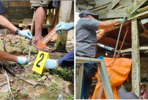 Petugas melakukan olah TKP dan mengevakuasi jasad lansia gantung diri. (Humas Polres Tabalong)