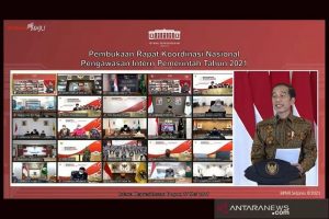 angkapan layar - Presiden Joko Widodo dalam pembukaan "Rapat Koordinasi Nasional Pengawasan Intern Pemerintah Tahun 2021" di Istana Kepresidenan Bogor, Jawa Barat, Kamis (27/5/2021). ANTARA/Tangkapan layar youtube Sekretariat Presiden/pri