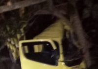 Subuh-subuh Dump Truk Hajar Pohon Hingga Patah di Teluk Selong Martapura