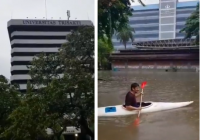 Jakarta Mulai Banjir, Aksi Pemuda Main Kayak di Halaman Universitas Trisakti Viral
