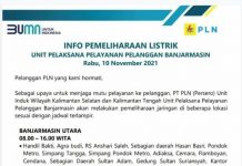 PLN Kalselteng Lakukan Pemeliharaan Jaringan, Beberapa Wilayah di Banjarmasin Utara ini Bakal Alami Pemadaman Listrik