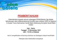Siapkan Cadangan Air, Distribusi Air Leding Bakal Terganggu di Kawasan Handil Bakti Batola