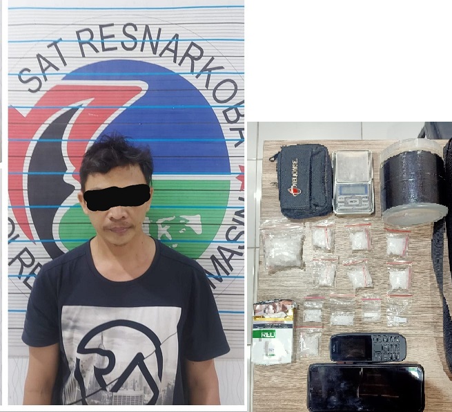 21122021_Tersangka Junai dan barang bukti yang diamankan polisi. (wartabanjar.com-tius)
