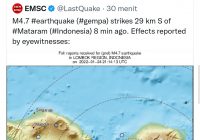 Gempa Bumi 4,6 Magnitudo Terjadi di Lombok, Getaran Dirasakan Hingga Bali