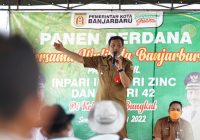 Wali Kota Aditya Mufti Ariffin Bangga Bisa Panen Perdana Padi Unggul Petani Bangkal