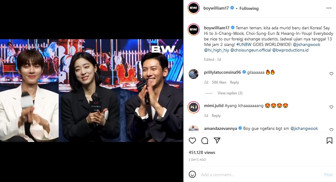 Boy William Bikin Heboh Hadirkan 3 Pemain Utama The Sound of Magic Ji Chang Wook, Hwang In Yeop dan Choi Sung Eun di YouTube