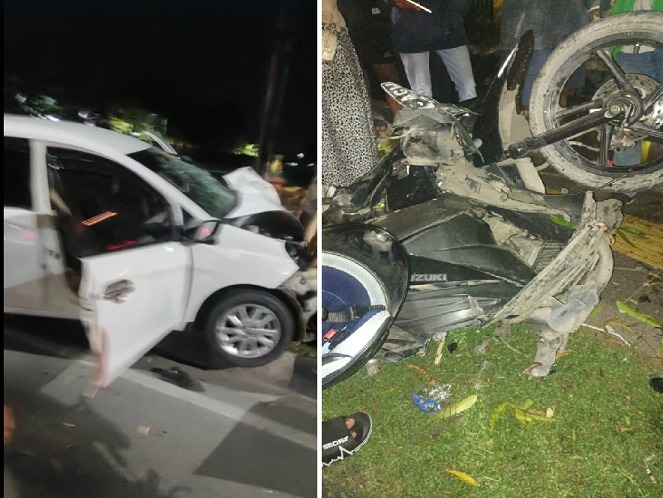01012023_Mobil yang diduga terlibat kecelakaan maut di Jalan Brigjen H Hasan Basry, Kayu Tangi, Minggu malam (kiri).Motor korban (kanan). (kolase wartabanjar.com - rekanan)