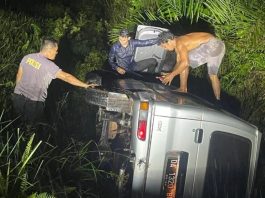 Mobil 'Terjun' ke Semak-Semak di Jalan Mahir Mahar Palangka Raya