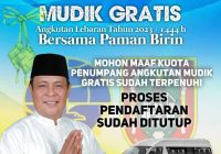 Baru Sehari Pendaftaran Dibuka, Kuota Mudik Gratis Bersama Paman Birin Langsung Terpenuhi