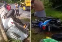 Kecelakaan di Gunung Rimpi Tanah Laut, Mobil Terbalik, Motor Rusak Parah, Satu Orang Dilaporkan Tewas