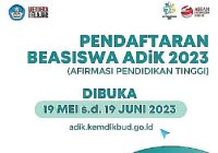 Beasiswa ADik 2023 Dibuka, Kuliah Gratis dan Dapat Biaya Hidup, Buruan Daftar!