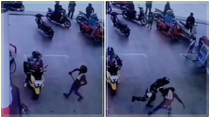 Video Anggota TNI lumpuhkan pria yang pura-pura jago ancam wanita dengan peluru di SPBU HSS