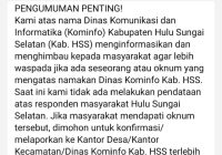 Waspada Warga HSS Ada Oknum Mengatasnamakan Dinas Kominfo Kumpulkan Data Warga