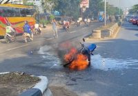 Sepeda Motor Satria F Terbakar di U Turn Kertak Hanyar
