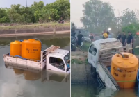 Bermaksud Isi Air ke Tandon, Truk Tercebur di Irigasi Dekat Jembatan Tol Mali-mali