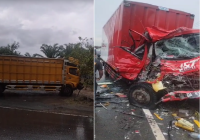 Truk Fuso Adu Kuat dengan Mobil Box J&T di Jorong, 1 Orang Tewas