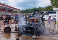Mobil Terbakar di Area SPBU Mantuil Tabalong Ludes Tinggal Rangka