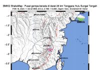 Tapin Gempa Magnitudo 3,2, BMKG: Pusat Gempa di Hulu Sungai Tengah
