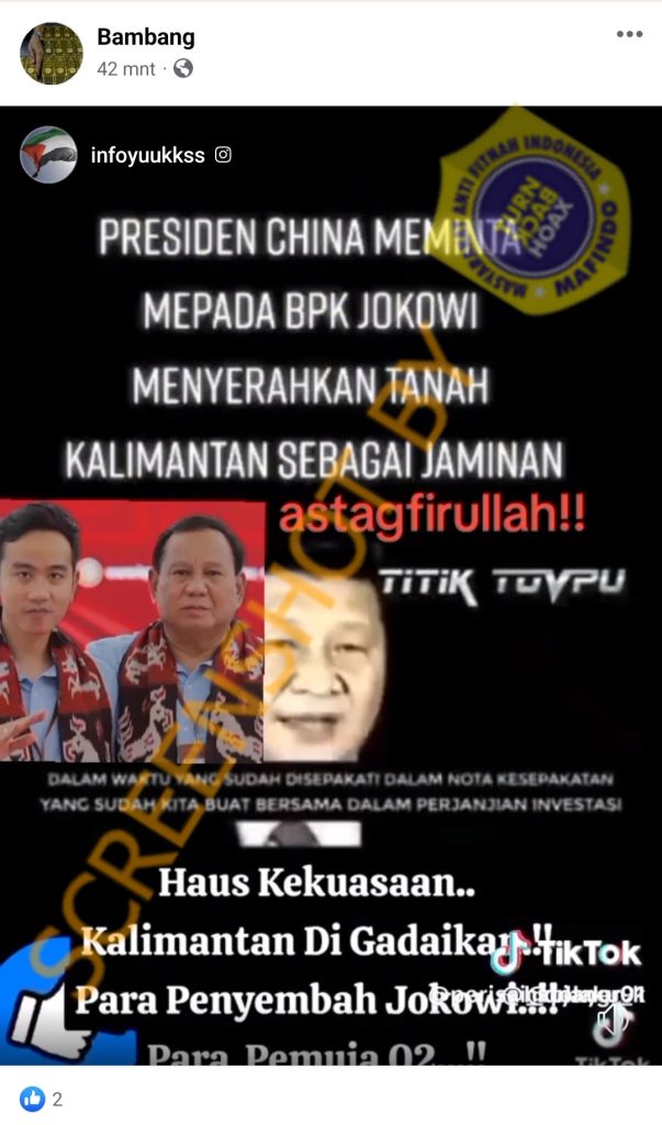 Cek Fakta Pulau Kalimantan Digadaikan ke China