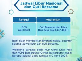 Bank Kalsel Kembali Beroperasi pada 16 April