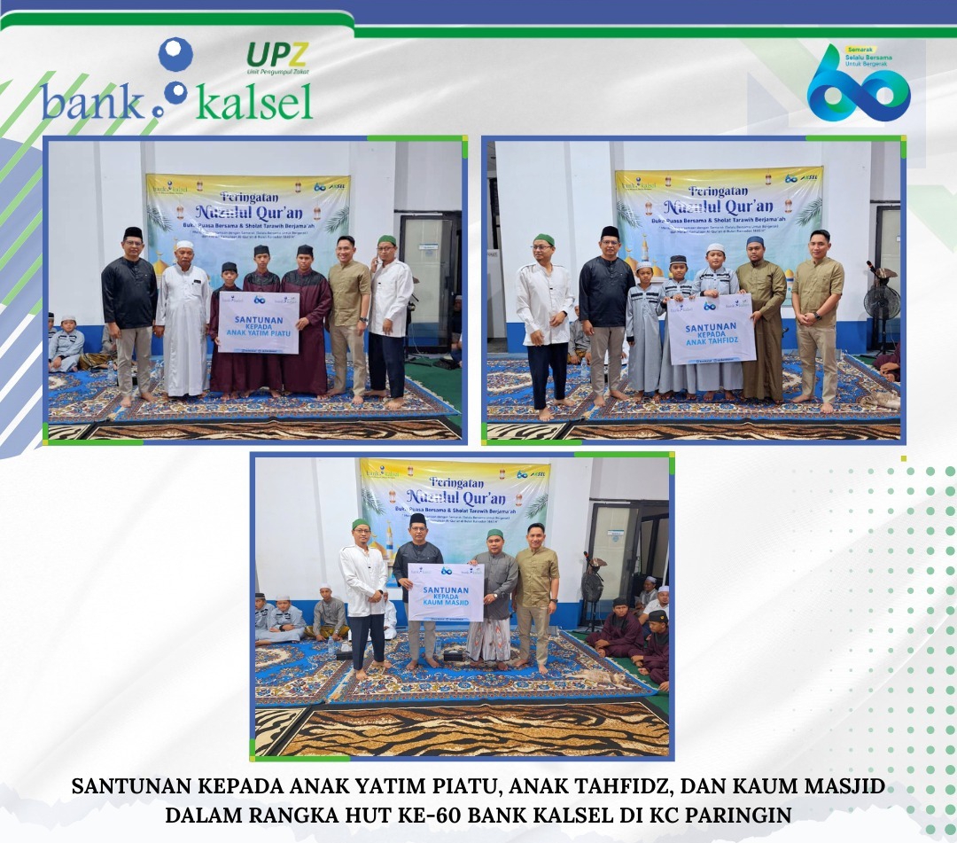 UPZ Bank Kalsel Serahkan Bantuan ke Panti Asuhan Anak Yatim Tahfidz dan Kaum Masjid