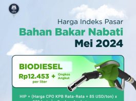 Kementrian ESDM Tetapkan Harga BBN Biodiesel Mei ini Rp 12.453